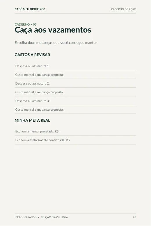 Página real do caderno de exercícios do método SALDO